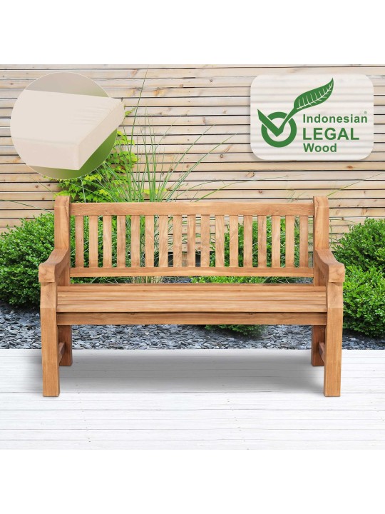 Tiikkipenkki Jackson istuintyynyllä 150 cm + teak, kermanvärinen