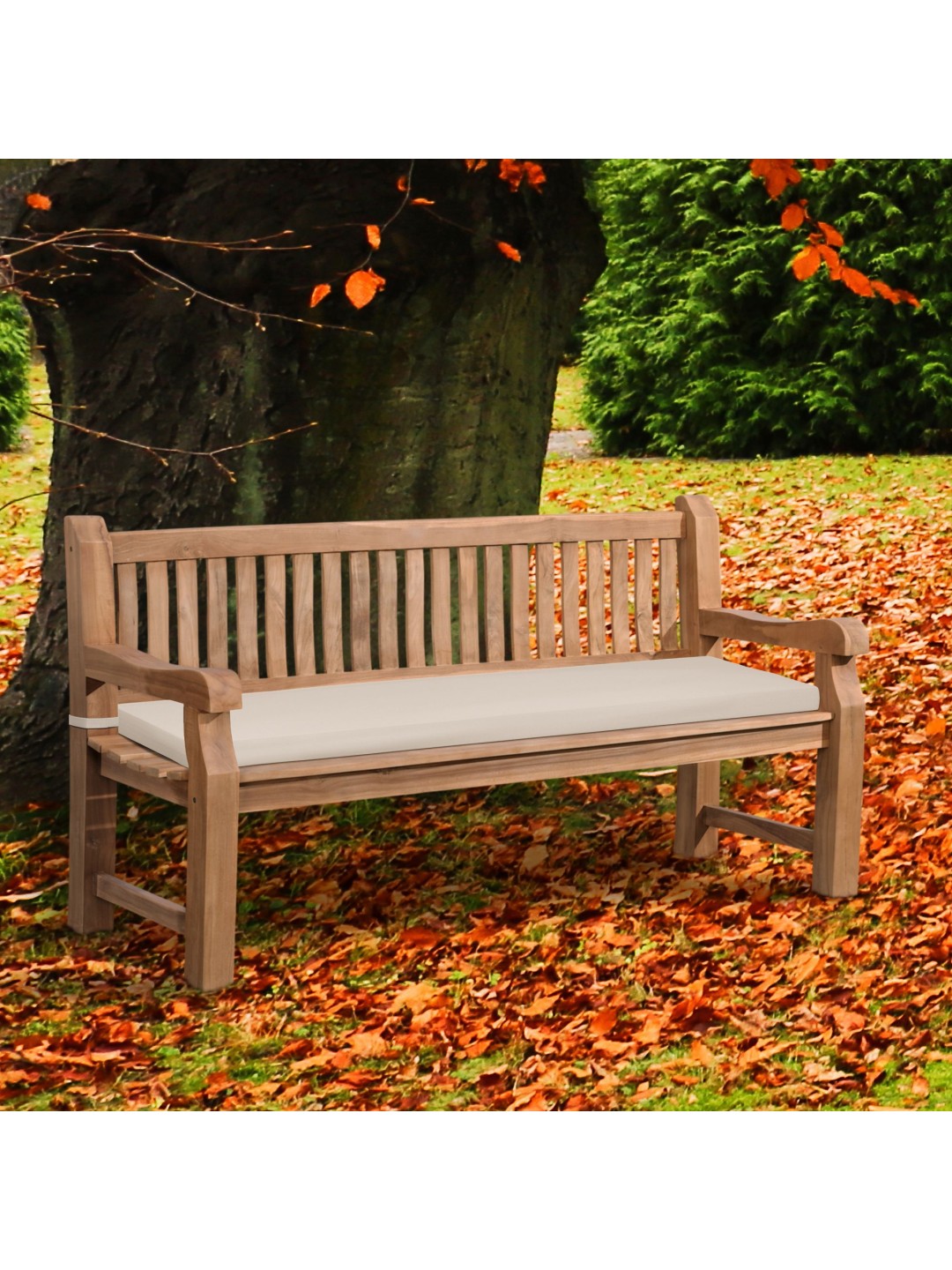 Tiikkipenkki Jackson istuintyynyllä 180 cm + teak, kermanvärinen