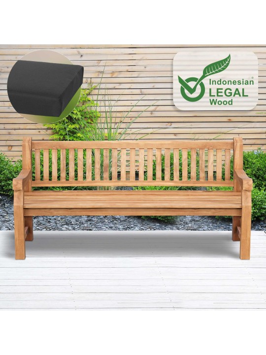 Tiikkipenkki Jackson istuintyynyllä 200 cm + teak, tummanharmaa