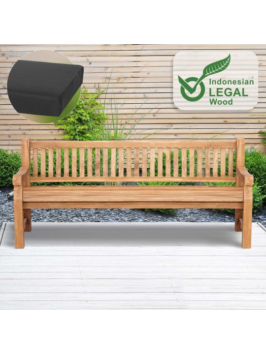 Tiikkipenkki Jackson istuintyynyllä 220 cm + teak, tummanharmaa