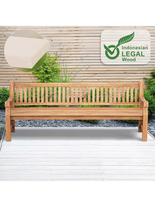 Tiikkipenkki Jackson istuintyynyllä 240 cm + teak, kermanvärinen