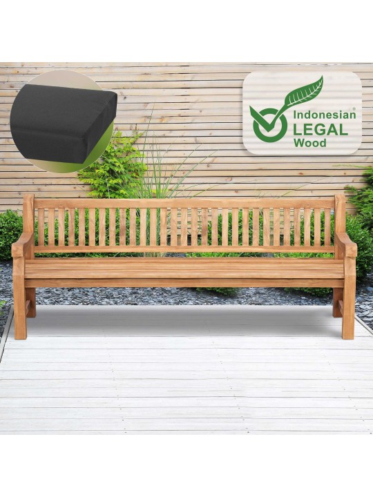 Tiikkipenkki Jackson istuintyynyllä 240 cm + teak, tummanharmaa