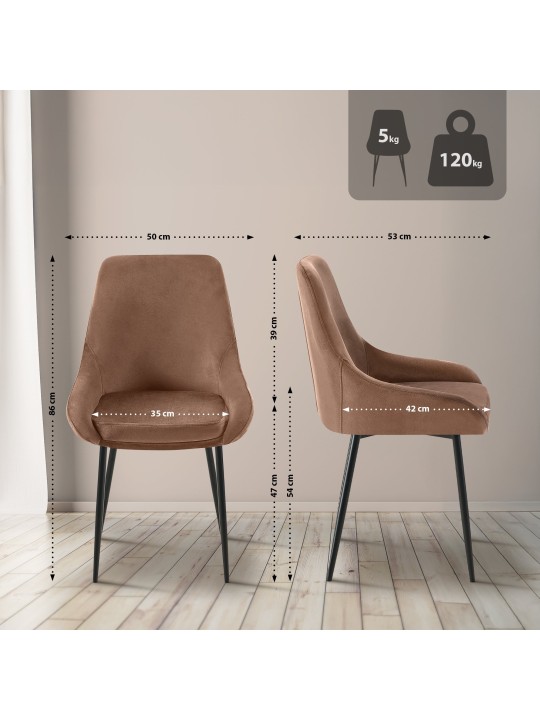2 ruokapöydän tuolin setti Elmira velvet, ruskea
