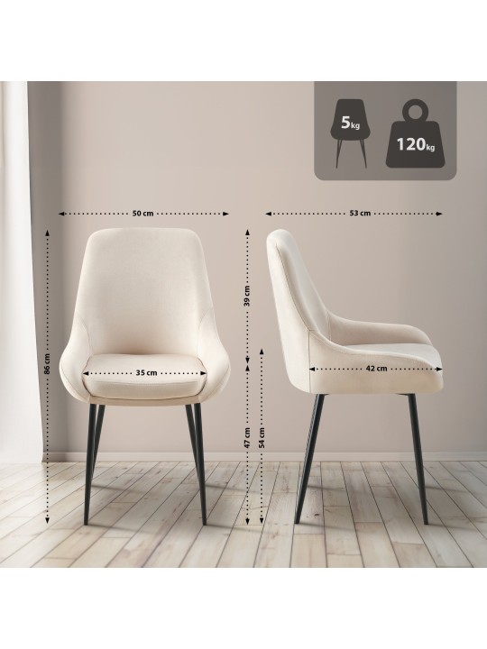 2 ruokapöydän tuolin setti Elmira velvet, kermanvärinen