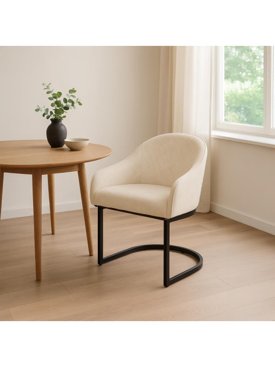 Jarik vintage sametti ruokatuoli, kermanvärinen