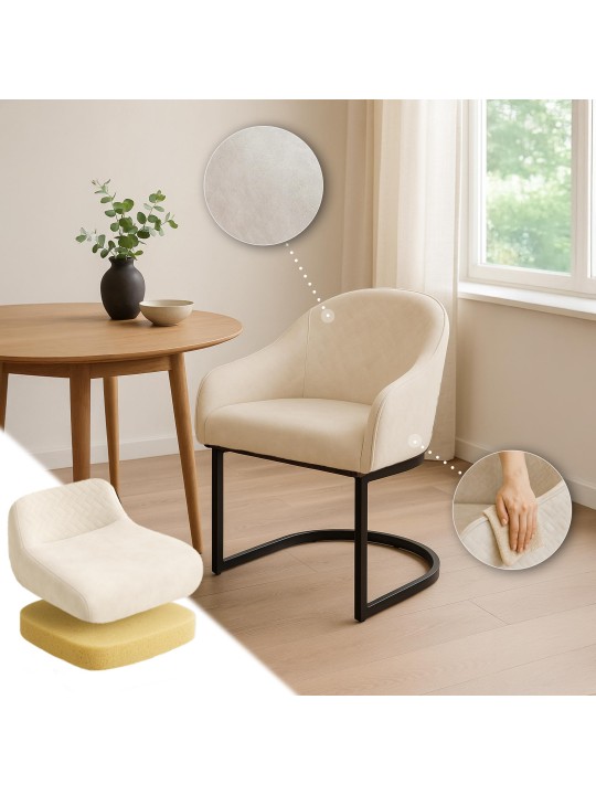 Jarik vintage sametti ruokatuoli, kermanvärinen