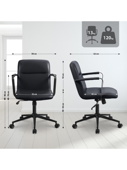 Toimistotuoli Hilda aitoa nahkaa, musta