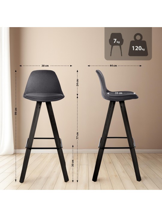 2 baarituolia Corbin Fabric Square, tummanharmaa 2 baarituolia Corbin Fabric Square, tummanharmaa