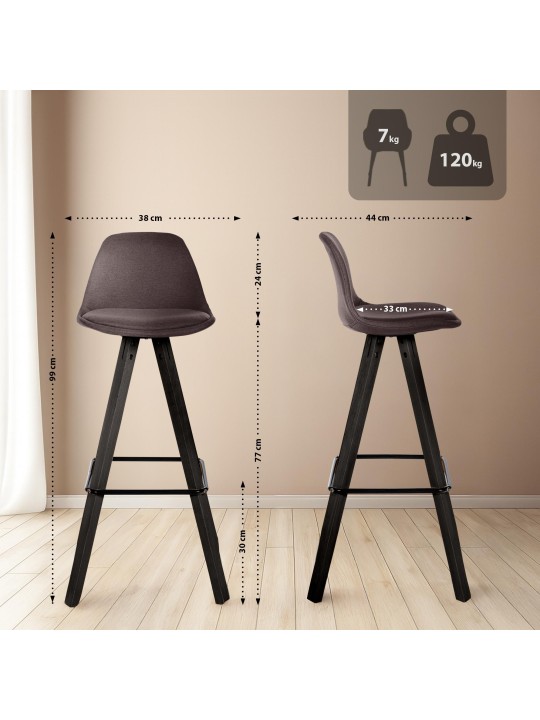 2 baarituolia Corbin Fabric Square, ruskea