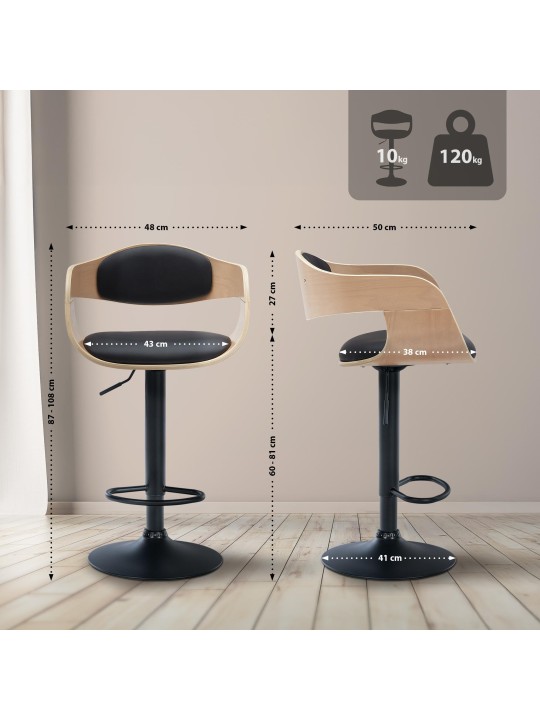 2 baarituolia Kingston B keinonahkaa, luonnonvärinen/musta