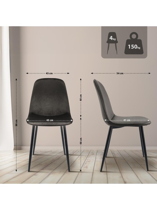 Sarja 2 Maryam samettia ruokapöydän tuolia, antrasiitti