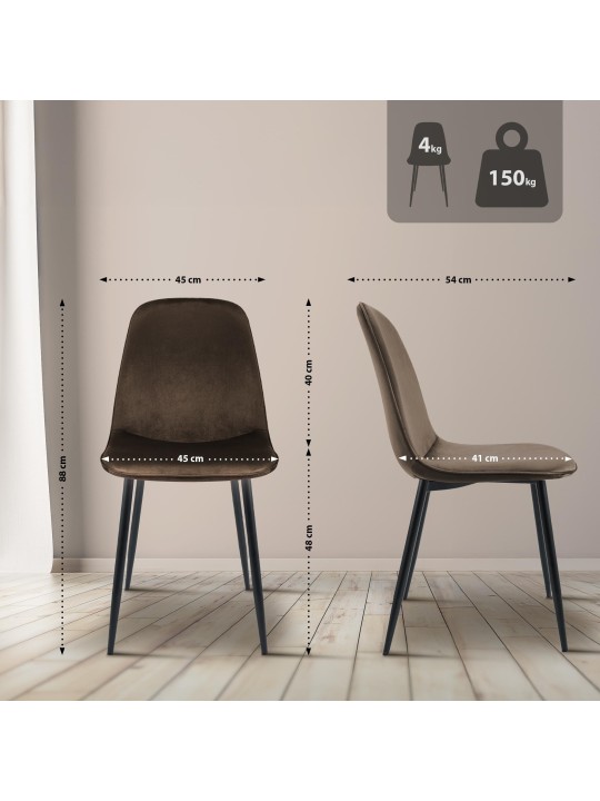 Sarja 2 Maryam samettia ruokapöydän tuolia, ruskea