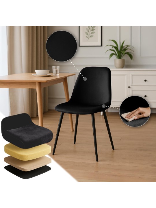 Sarja 2 Maryam samettia ruokapöydän tuolia, musta
