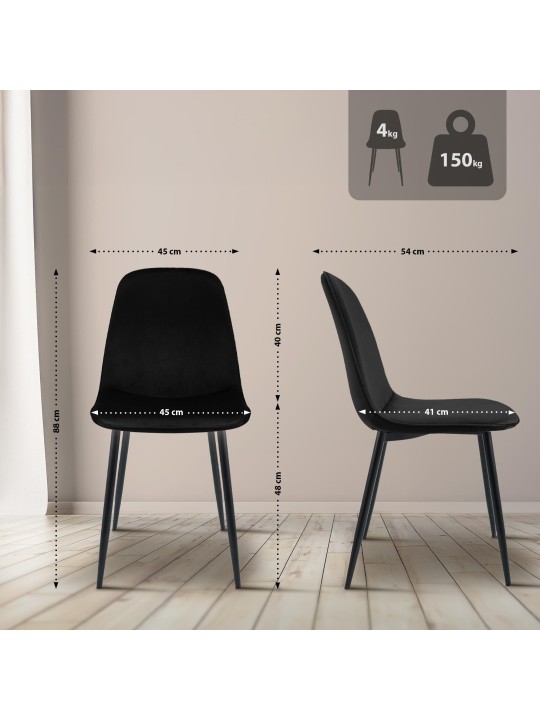 Sarja 2 Maryam samettia ruokapöydän tuolia, musta
