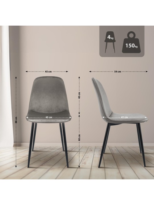 Sarja 2 Maryam samettia ruokapöydän tuolia, vaaleanharmaa