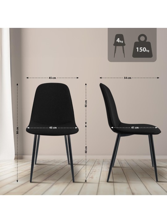 2 ruokapöydän tuolin setti Maryam kangas, musta