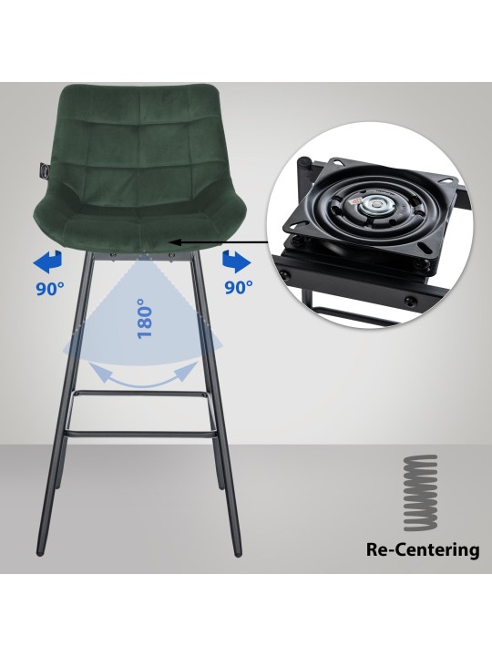 4 kpl Weston Swivel Velvet -baarituolia, tummanvihreä