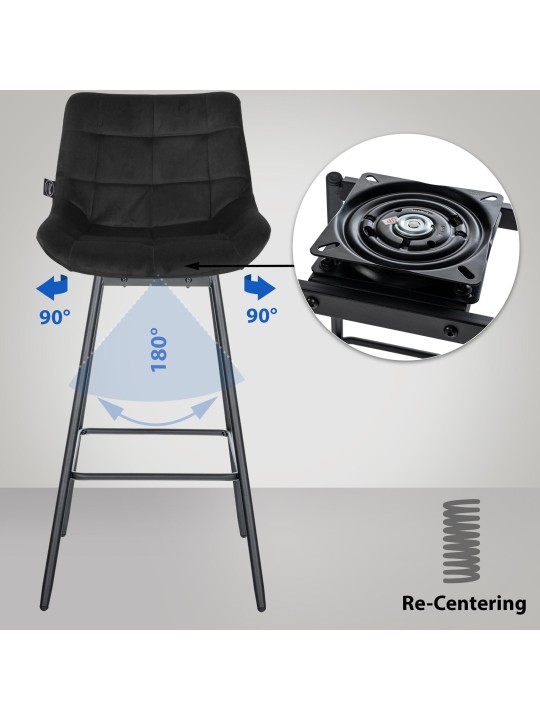 4 kpl Weston Swivel Velvet -baarituolia, musta