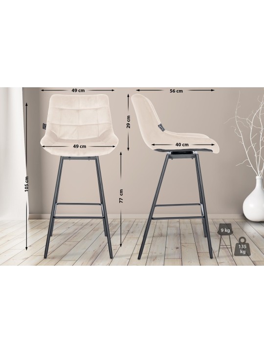 4 kpl Weston Swivel Velvet -baarituolia, kermanvärinen