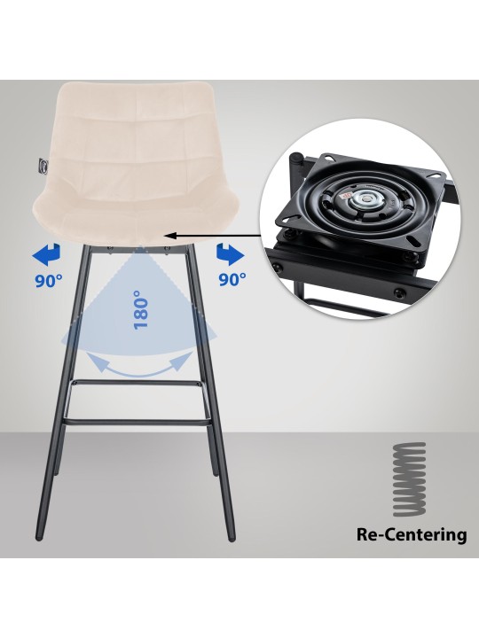 4 kpl Weston Swivel Velvet -baarituolia, kermanvärinen