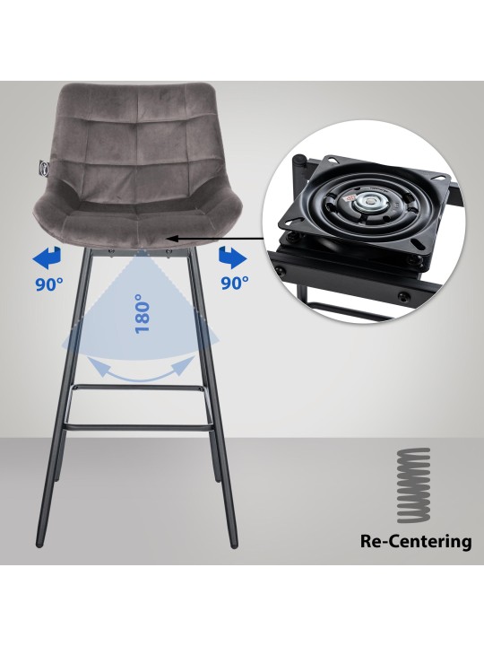 4 kpl Weston Swivel Velvet -baarituolia, harmaa