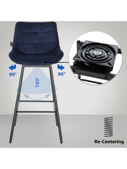 4 kpl Weston Swivel Velvet -baarituolia, sininen