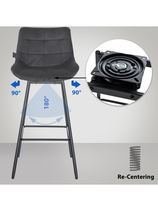 4 kpl Weston Swivel Velvet -baarituolia, tummanharmaa