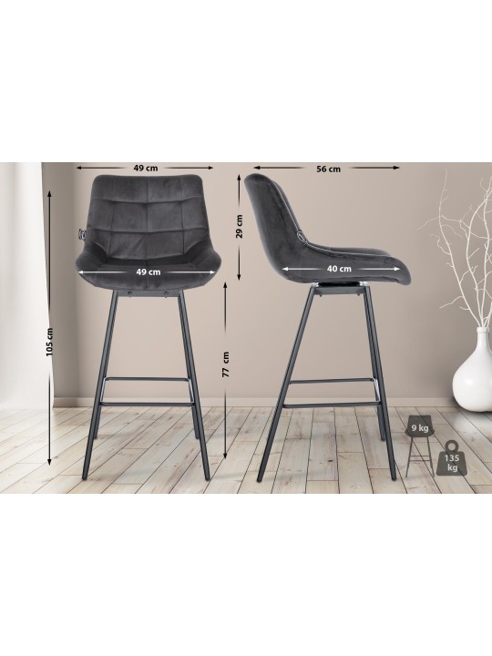 4 kpl Weston Swivel Velvet -baarituolia, tummanharmaa