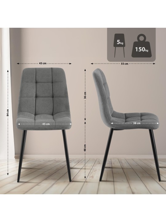 2 ruokapöydän tuolin sarja Antibes Cord, harmaa