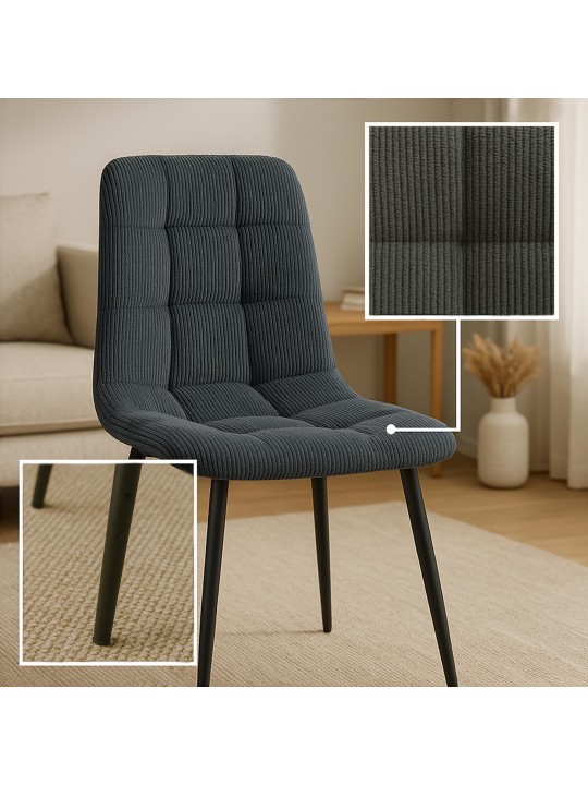 2 ruokapöydän tuolin sarja Antibes Cord, musta