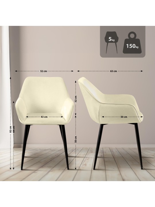 Vessa samettinen ruokapöydän tuoli, kermanvärinen Vessa samettinen ruokapöydän tuoli, kermanvärinen