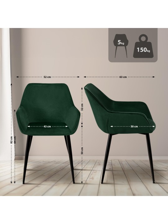 2 ruokapöydän tuolin setti Vessa velvet, vihreä
