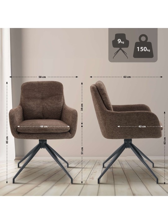 2 ruokapöydän tuolin sarja Pickett kangas, ruskea