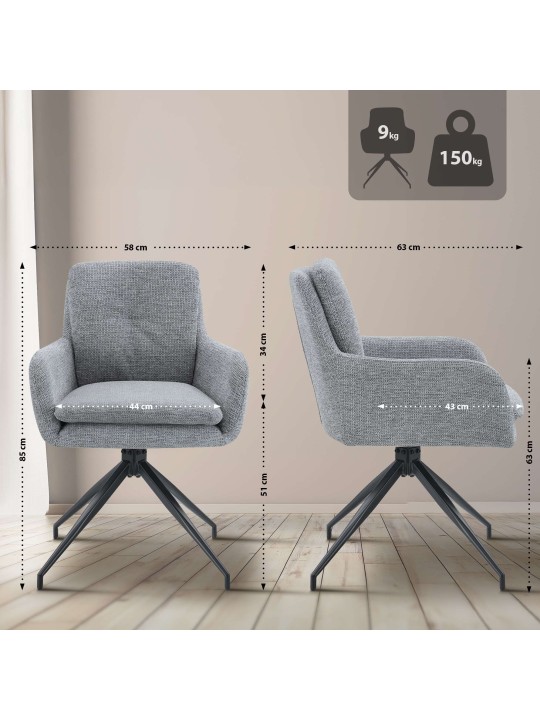 2 ruokapöydän tuolin sarja Pickett kangas, harmaa