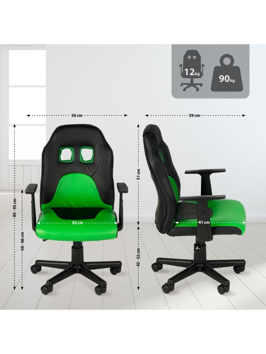 Hauska lasten työtuoli, musta/vihreä