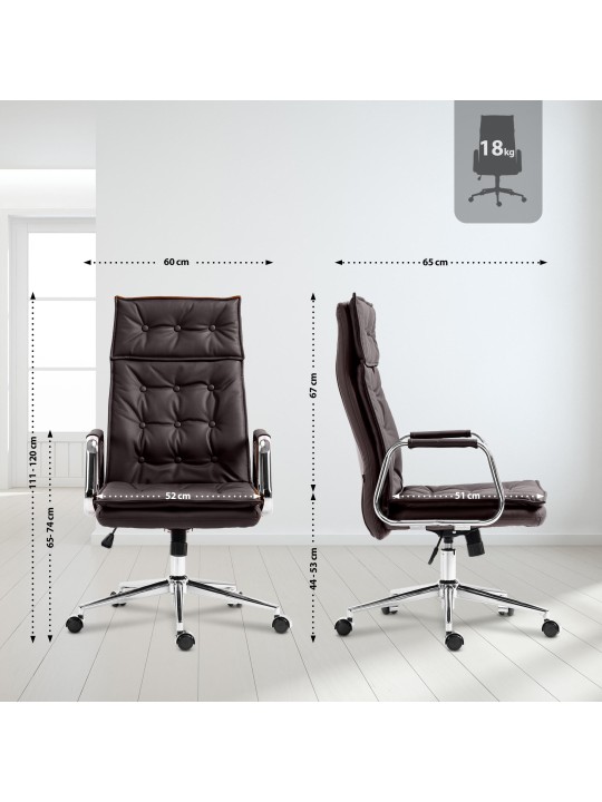 Työtuoli Sotira aitoa nahkaa, ruskea