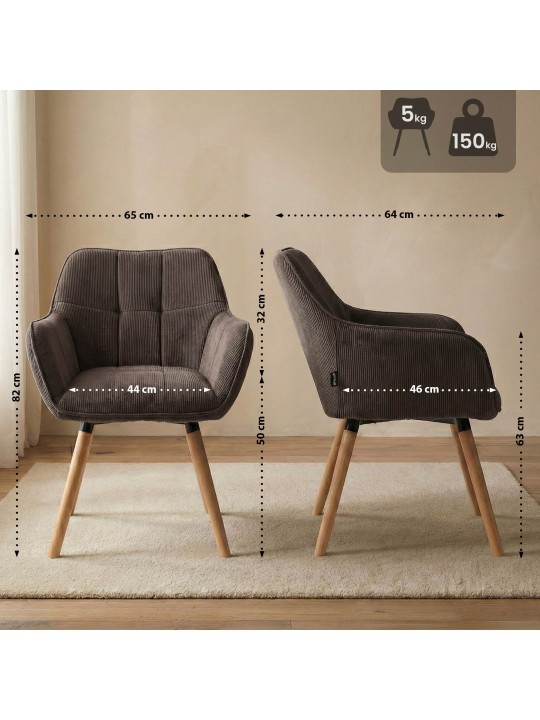 Ruokailuhuoneen tuoli Vienna Cord luonnollinen, ruskea