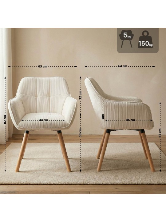 Ruokailuhuoneen tuoli Vienna Cord luonnollinen, kermanvärinen