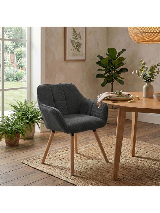 Ruokailuhuoneen tuoli Vienna Cord luonnollinen, tummanharmaa