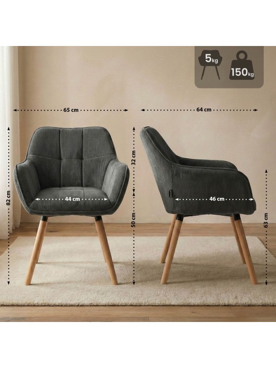 Ruokailuhuoneen tuoli Vienna Cord luonnollinen, tummanharmaa