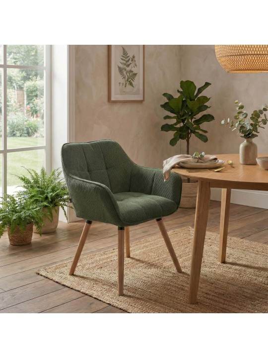 Ruokailuhuoneen tuoli Vienna Cord luonnollinen, vihreä