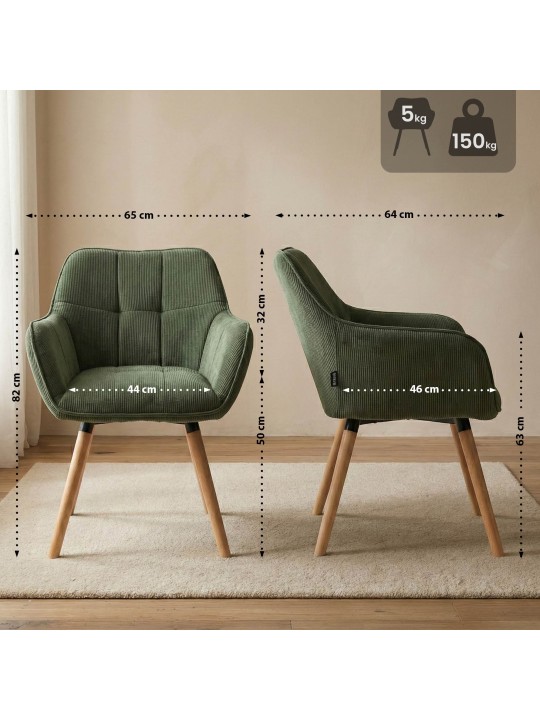 Ruokailuhuoneen tuoli Vienna Cord luonnollinen, vihreä