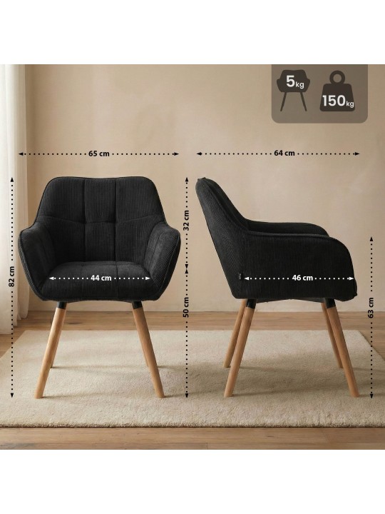 Ruokailuhuoneen tuoli Vienna Cord luonnollinen, musta